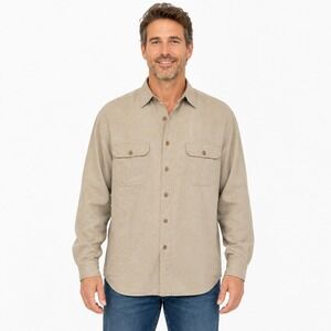 Vintage Tommy Bahama Mens 100% Silk Long Sleeve Button Up Shirt Shacket L Beige